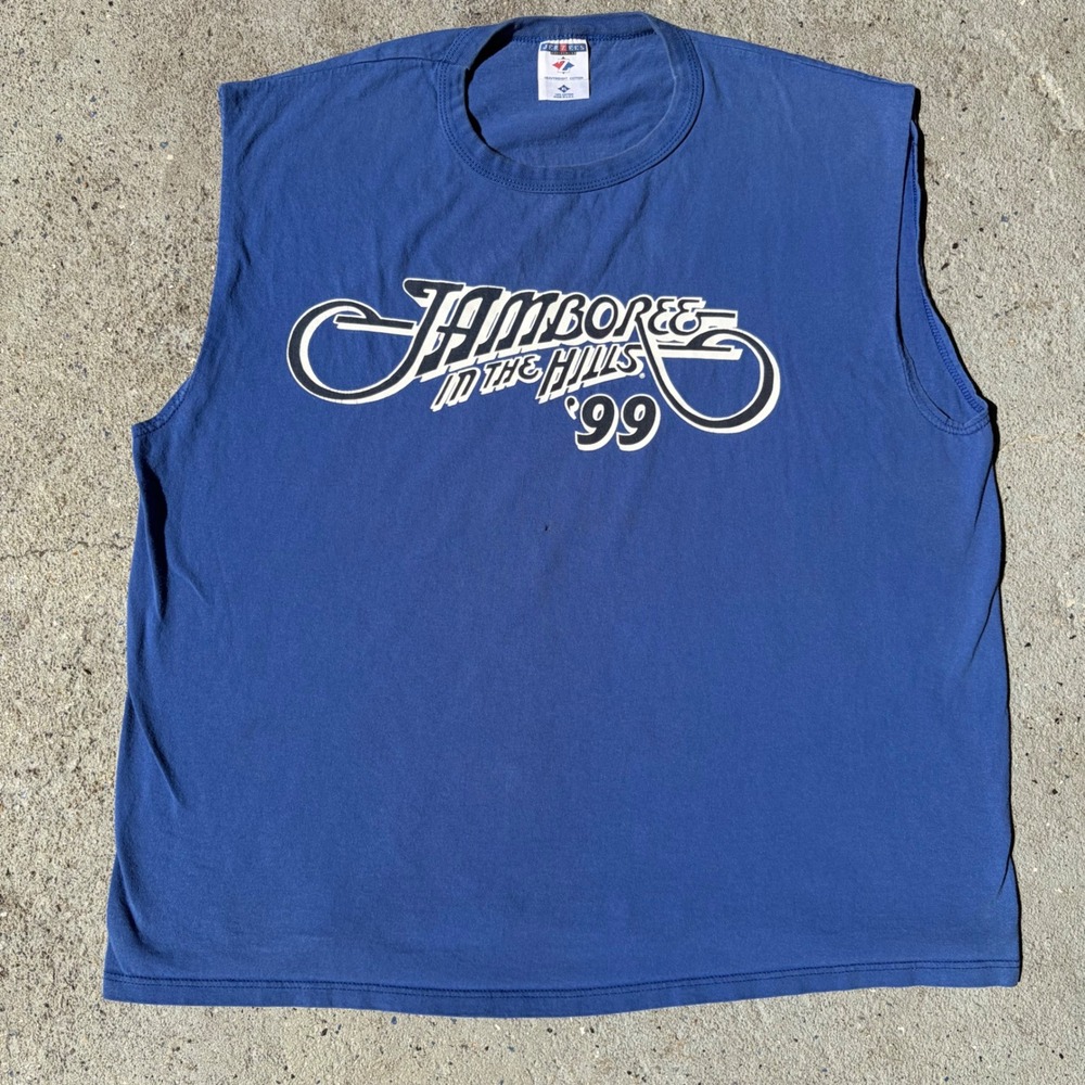 Vintage 1999 Jamboree In The Hills Muscle Tee Blue Jerzees XL Country Music USA